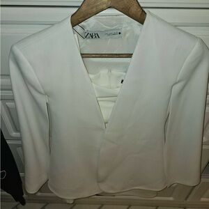 Zara white Suit -Cape blazer and dress summer 2023 collection